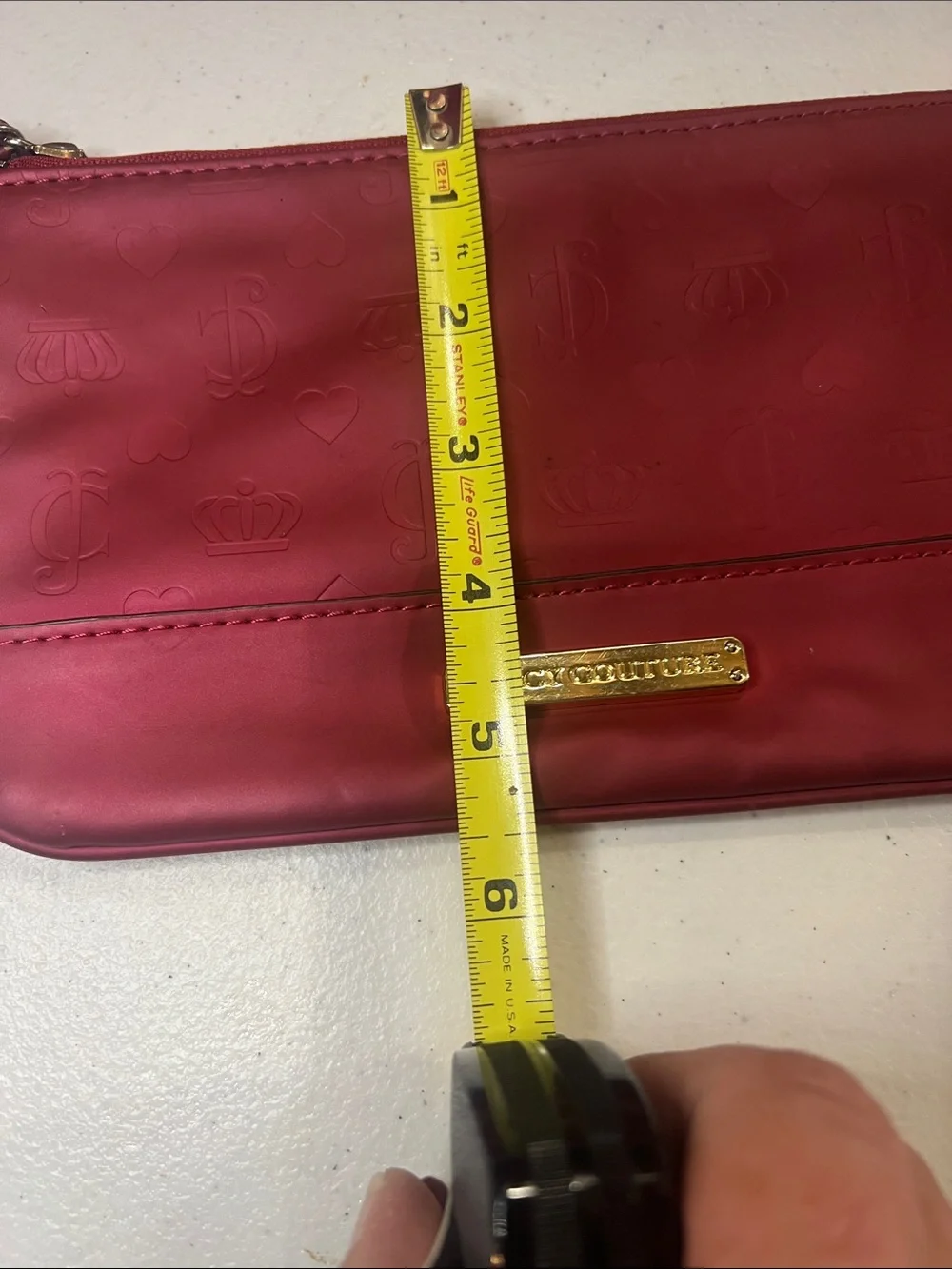 Juicy Couture Red Embossed Satin Wristlet Clutch with Gold Hardware